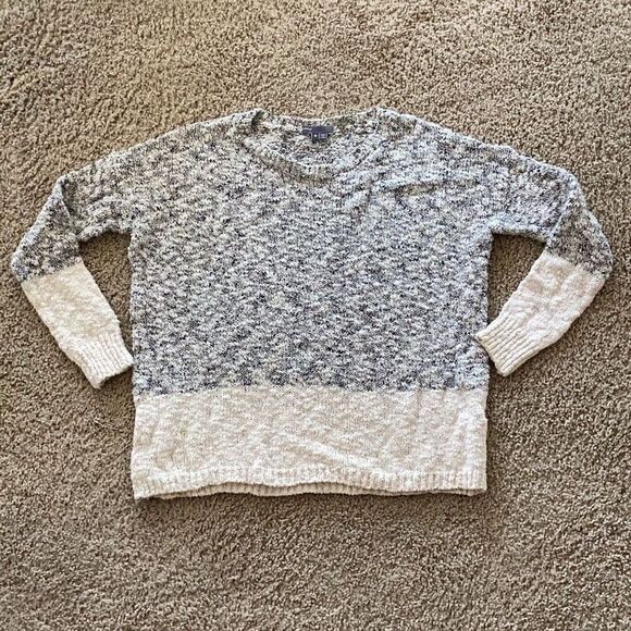 Vince Marl Color-block Sweater Cream Gray Women’s Medium Cotton Linen - Picture 8 of 9